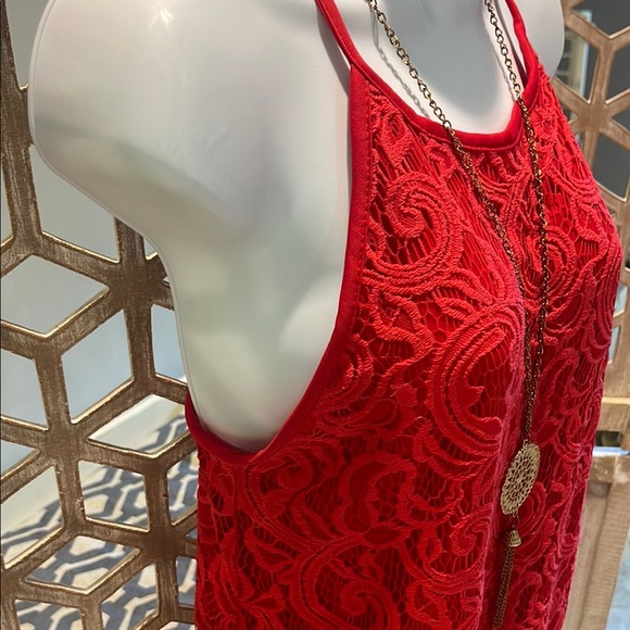 First Love Elegant Red Lace Women’s Racer Back Tank With Gold Mandala Necklace - Picture 6 of 12